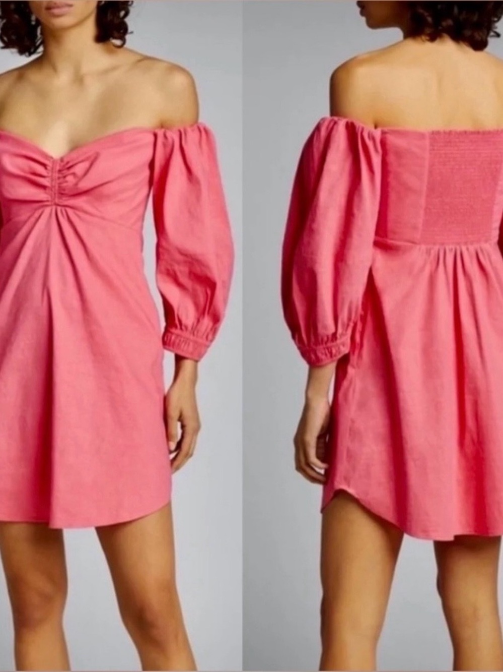 A.L.C. Coral Pink Off-Shoulder Mini Dress with Puff Sleeves